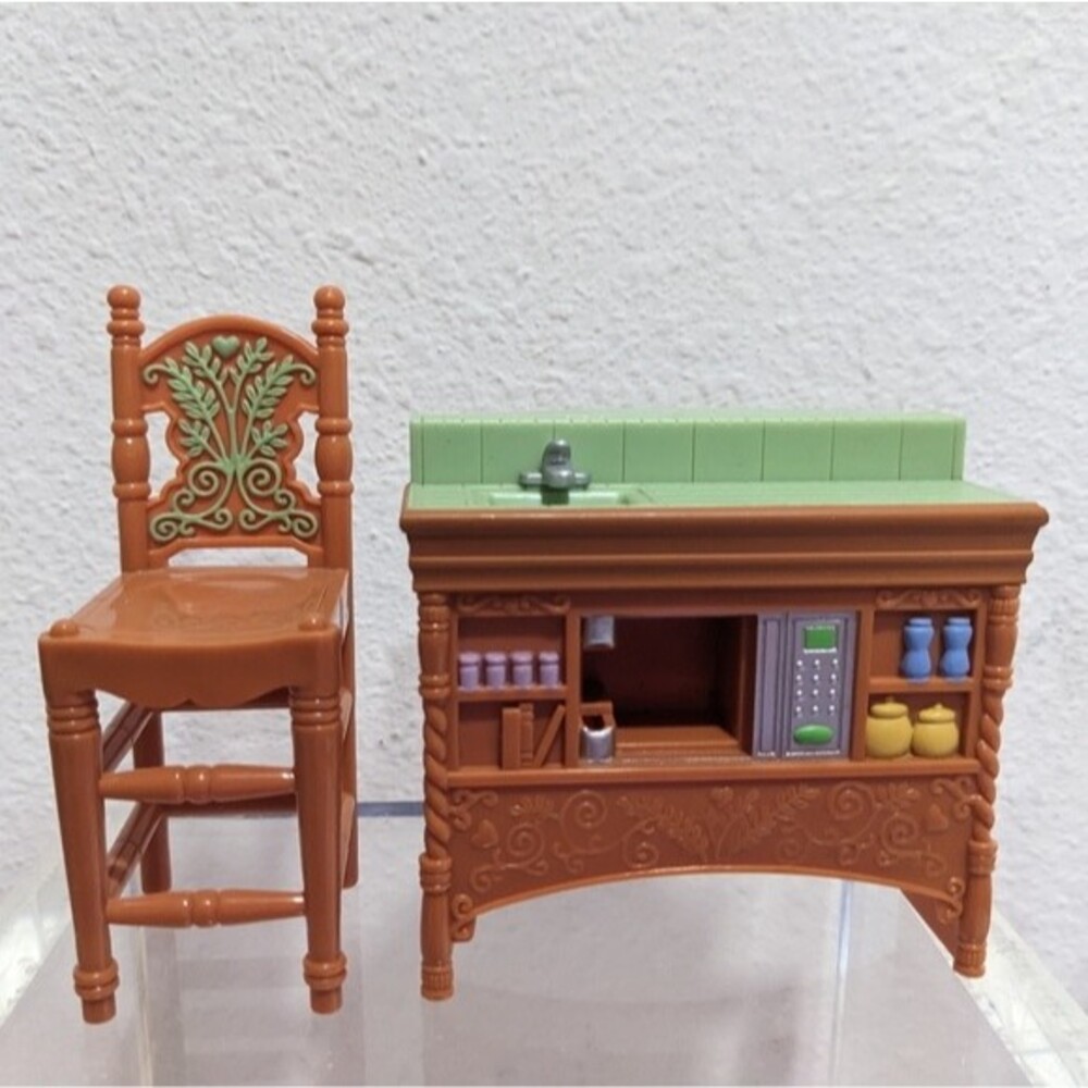 Fisher Price Loving Family Kitchen Island Counter Sink and Bar Chair, 2004 Matte
